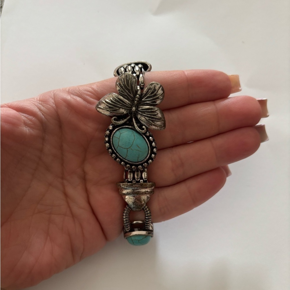 Turquoise and Silver Butterfly Bracelet